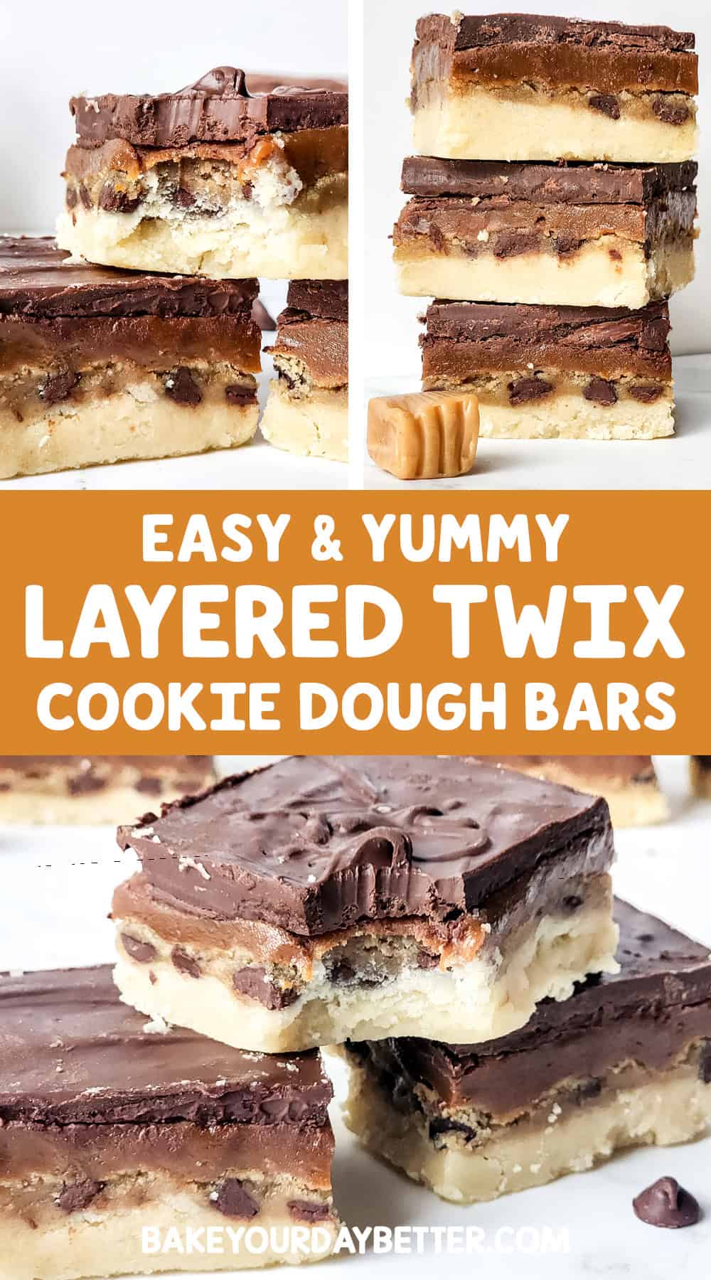 easy and yummy layered twix cookie dough bars