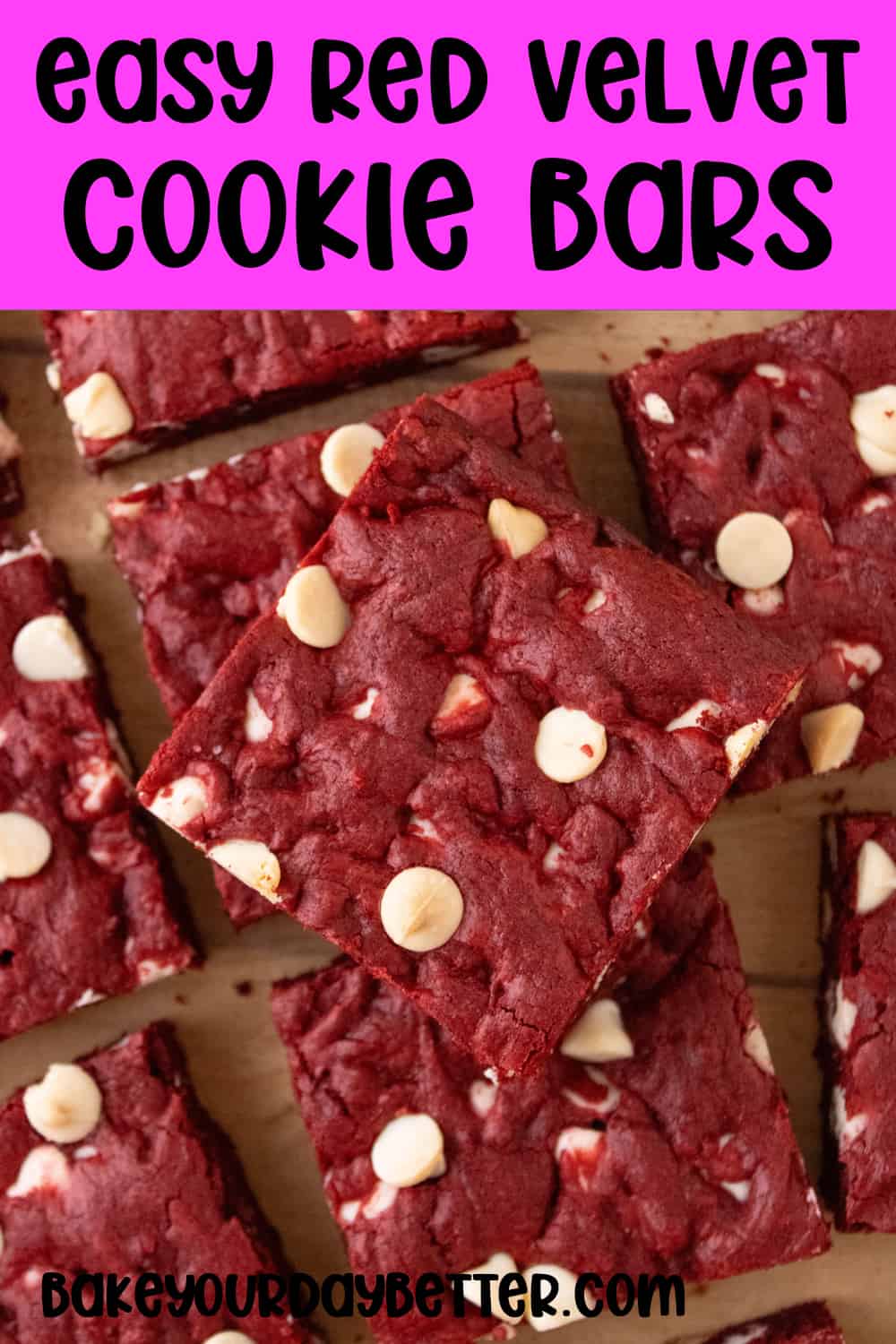 easy red velvet cookie bars - finished red velvet bars on cutting board