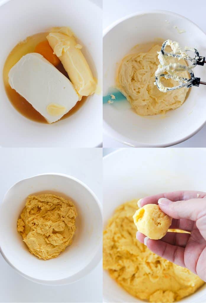 step-by-step process of creating gooey butter cake cookies