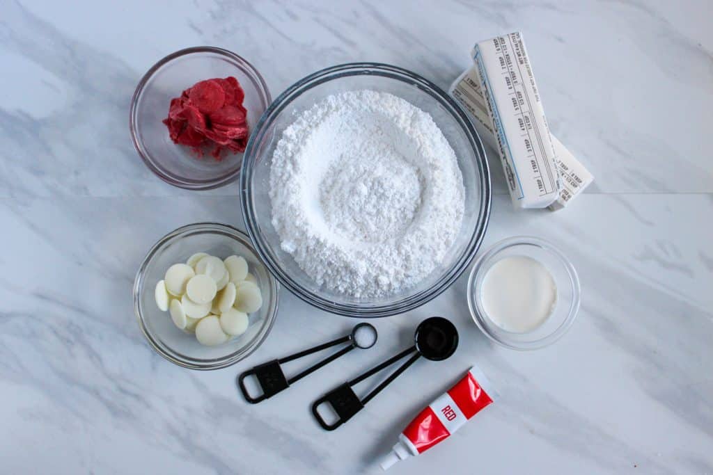 ingredients for pink buttercream frosting