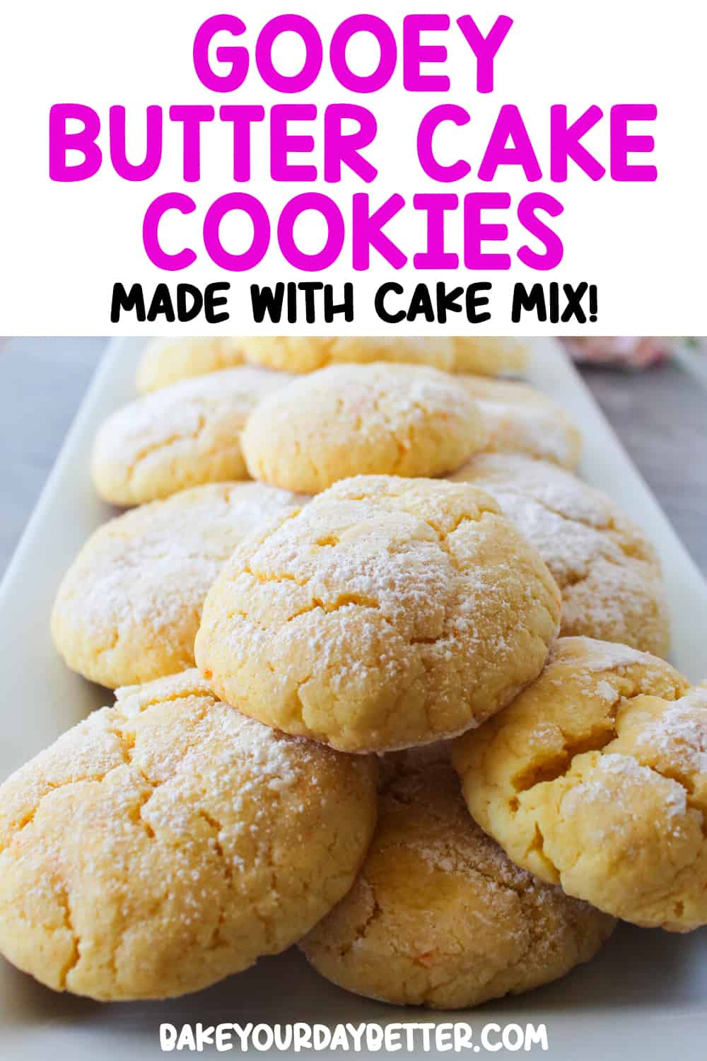 gooey butter cake cookies made with cake mix (plate of butter cake cookies)