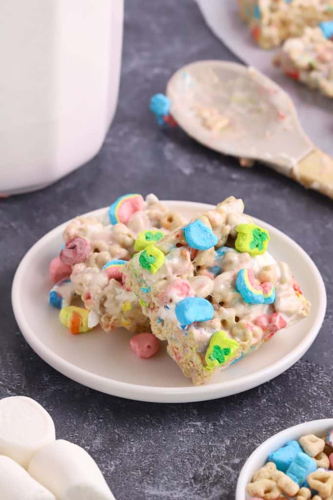 plate with two lucky charms cereal bars