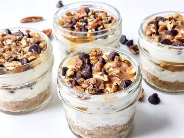 no bake turtle cheesecake jars