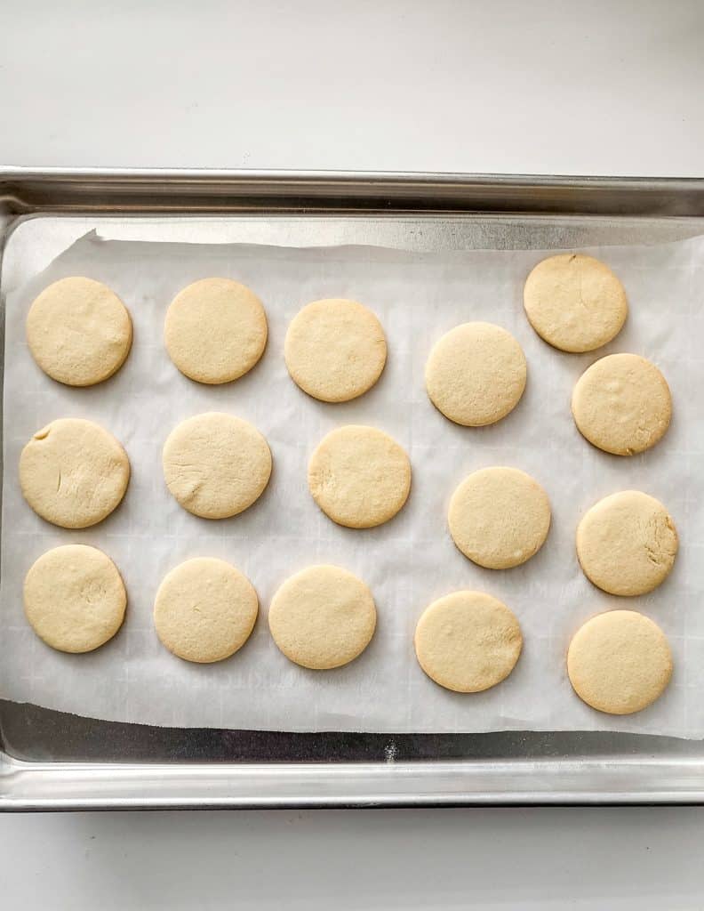 shortbread cookie layer after being baked for 10 minutes.