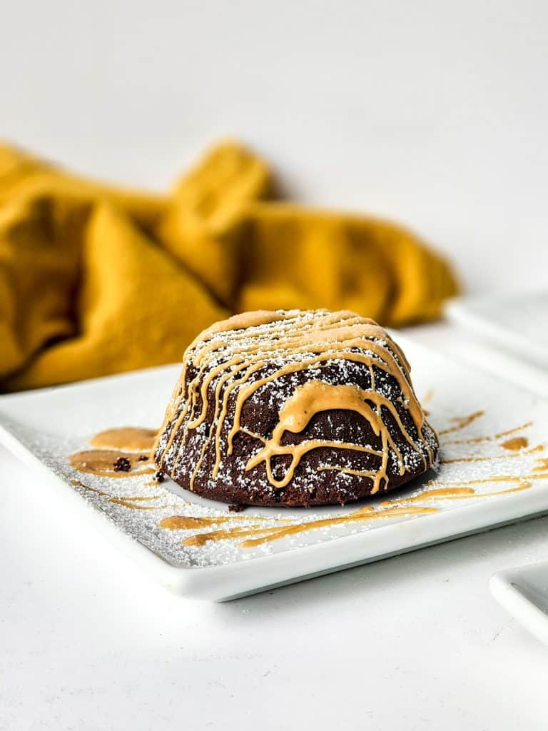 finished peanut butter and chocolate mini cake on a plate