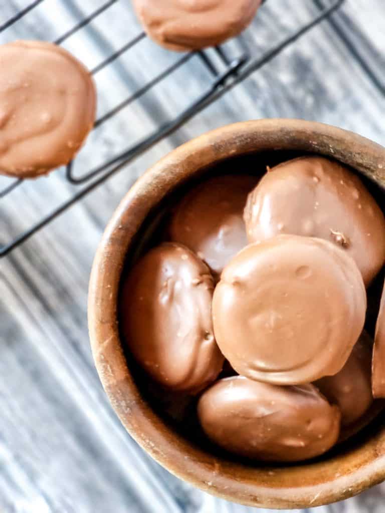 finished peanut butter patties/tagalong cookies in a bowl