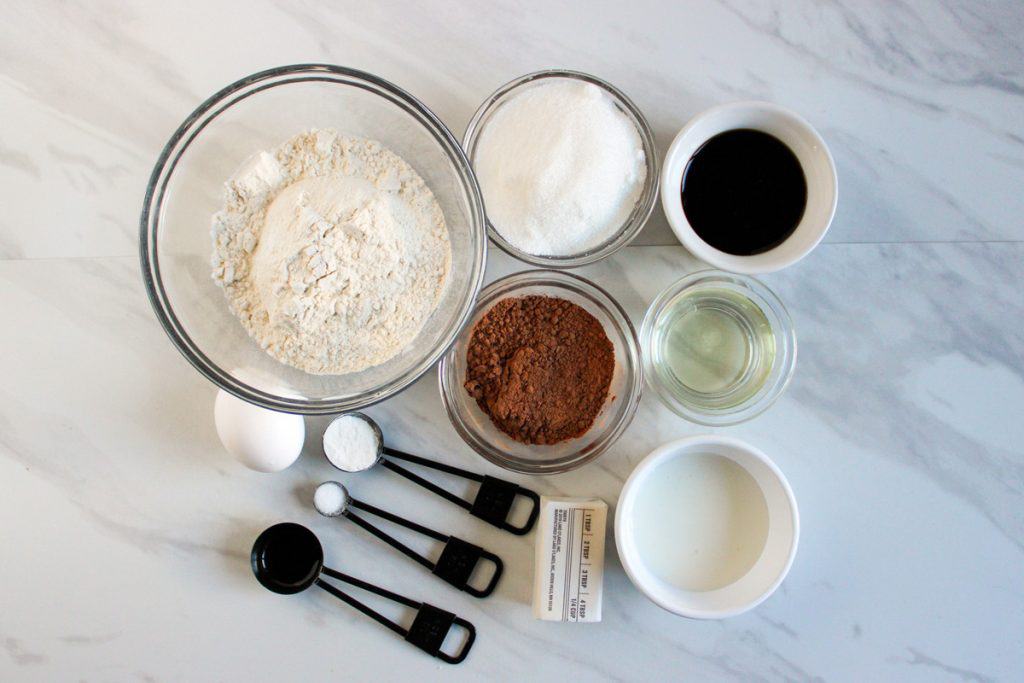 overhead shot of chocolate cupcakes ingredients