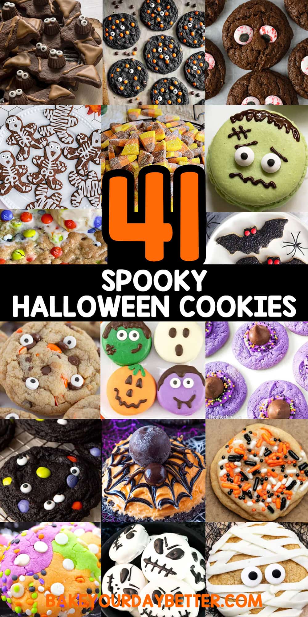 pictures of halloween cookies with text overlay that says: 41 spooky halloween cookies