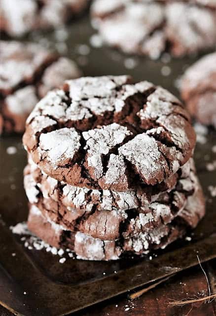 Chocolate Crinkle Cake Mix Cookies Stack Image9
