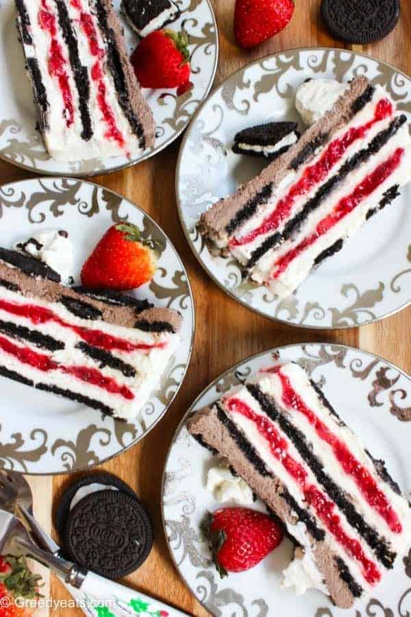 Light oreo strawberry icebox cake cream