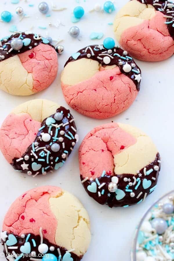 Strawberry vanilla cookies using cake mix with sprinkles