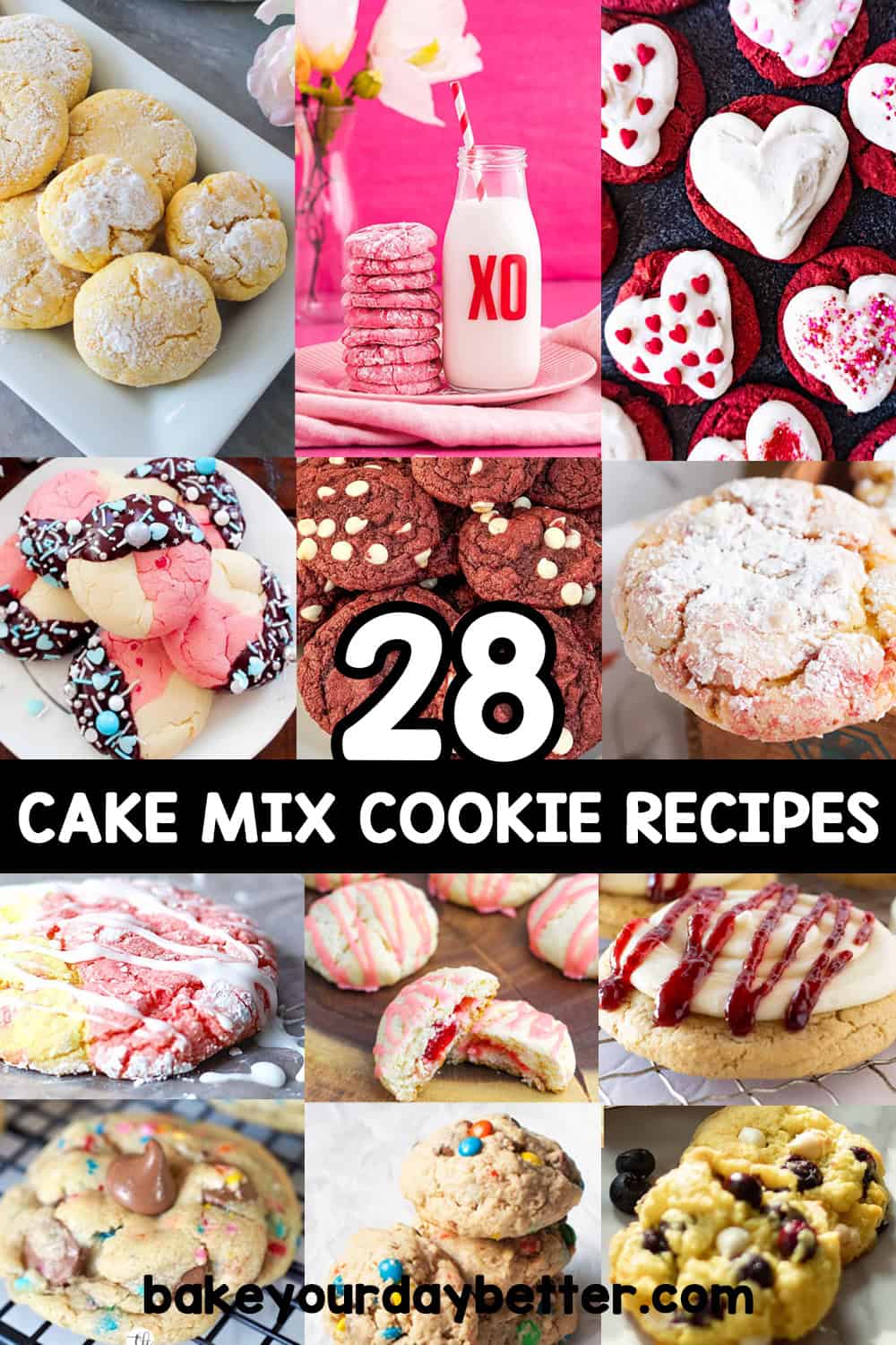 cake mix cookies with text overlay that says: 28 cake mix cookie recipes