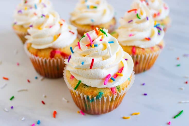 funfetti cupcakes finished with sprinkles