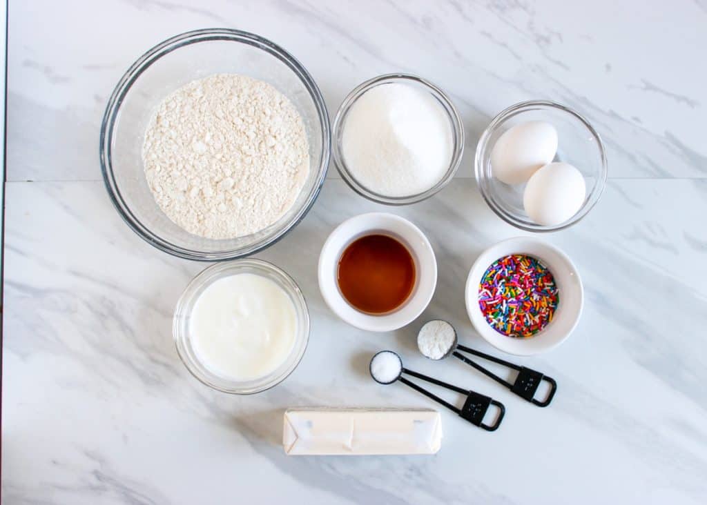 ingredients for funfetti vanilla cupcakes