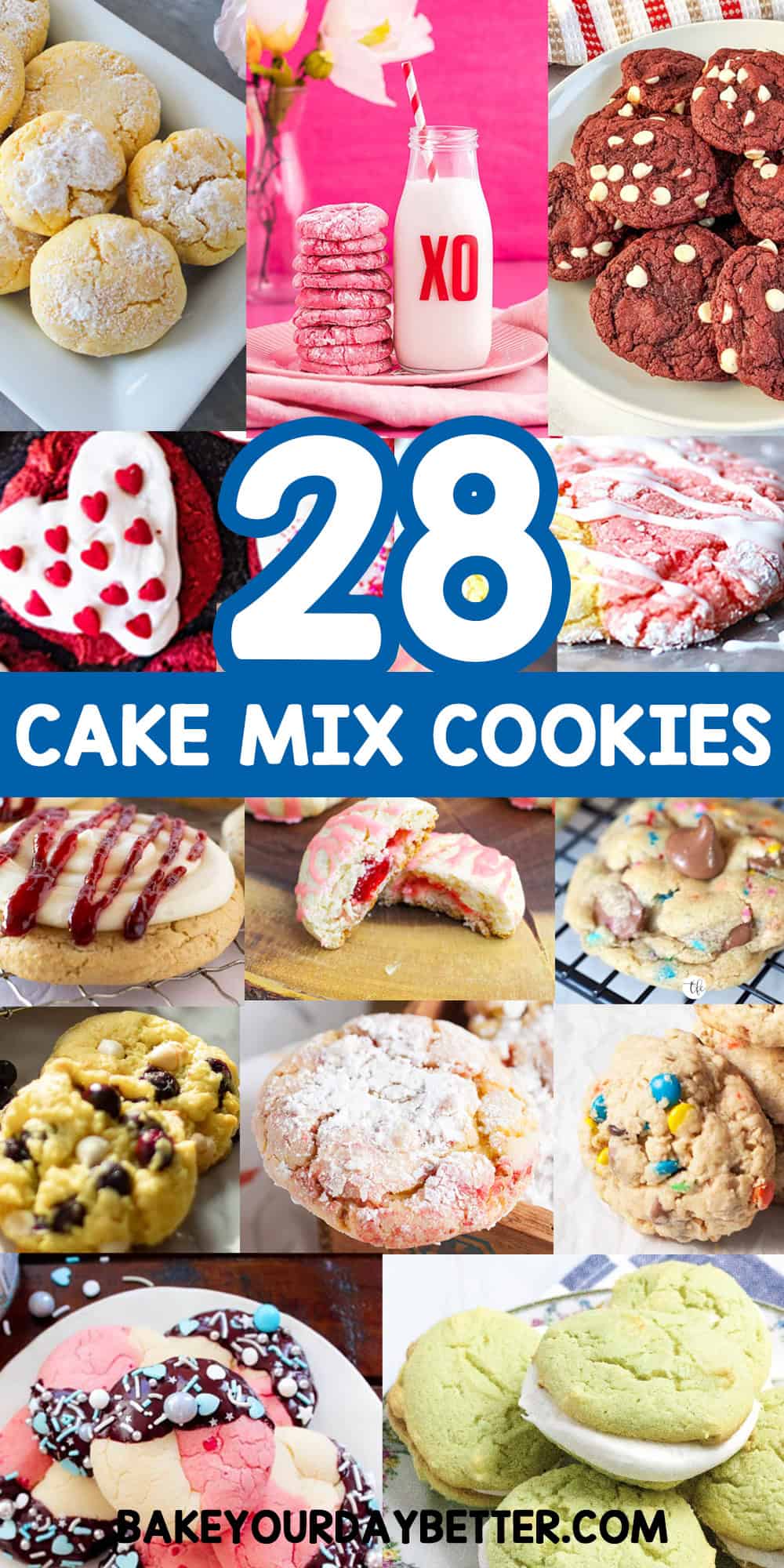 cake mix cookie pictures with text overlay that says: 28 cake mix cookies