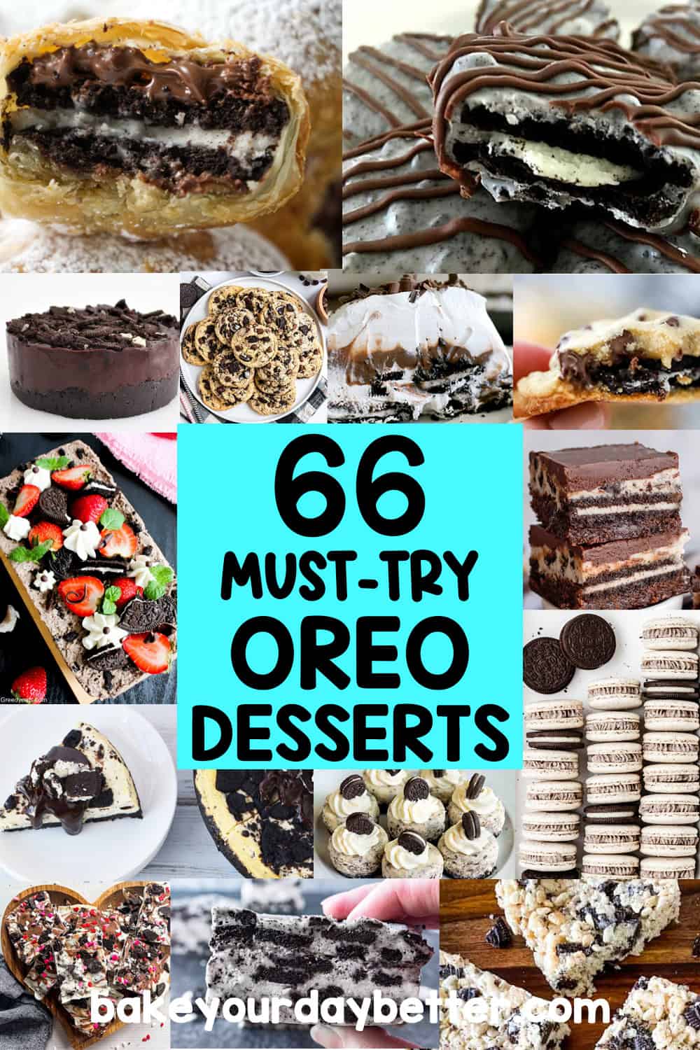 pictures of oreo desserts with text overlay that says: 66 must try oreo desserts