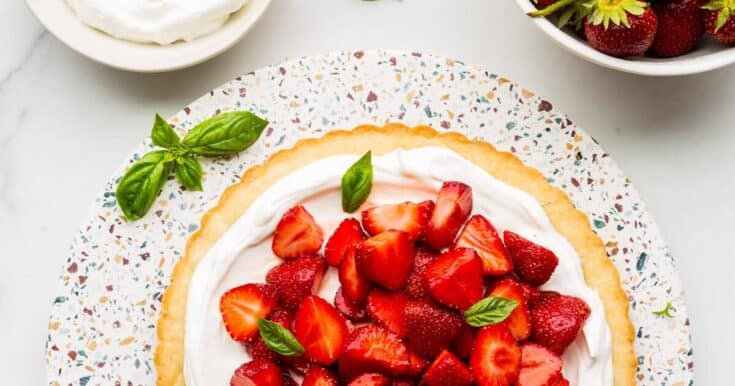 Summer strawberries and yogurt whipped cream shortbread tart