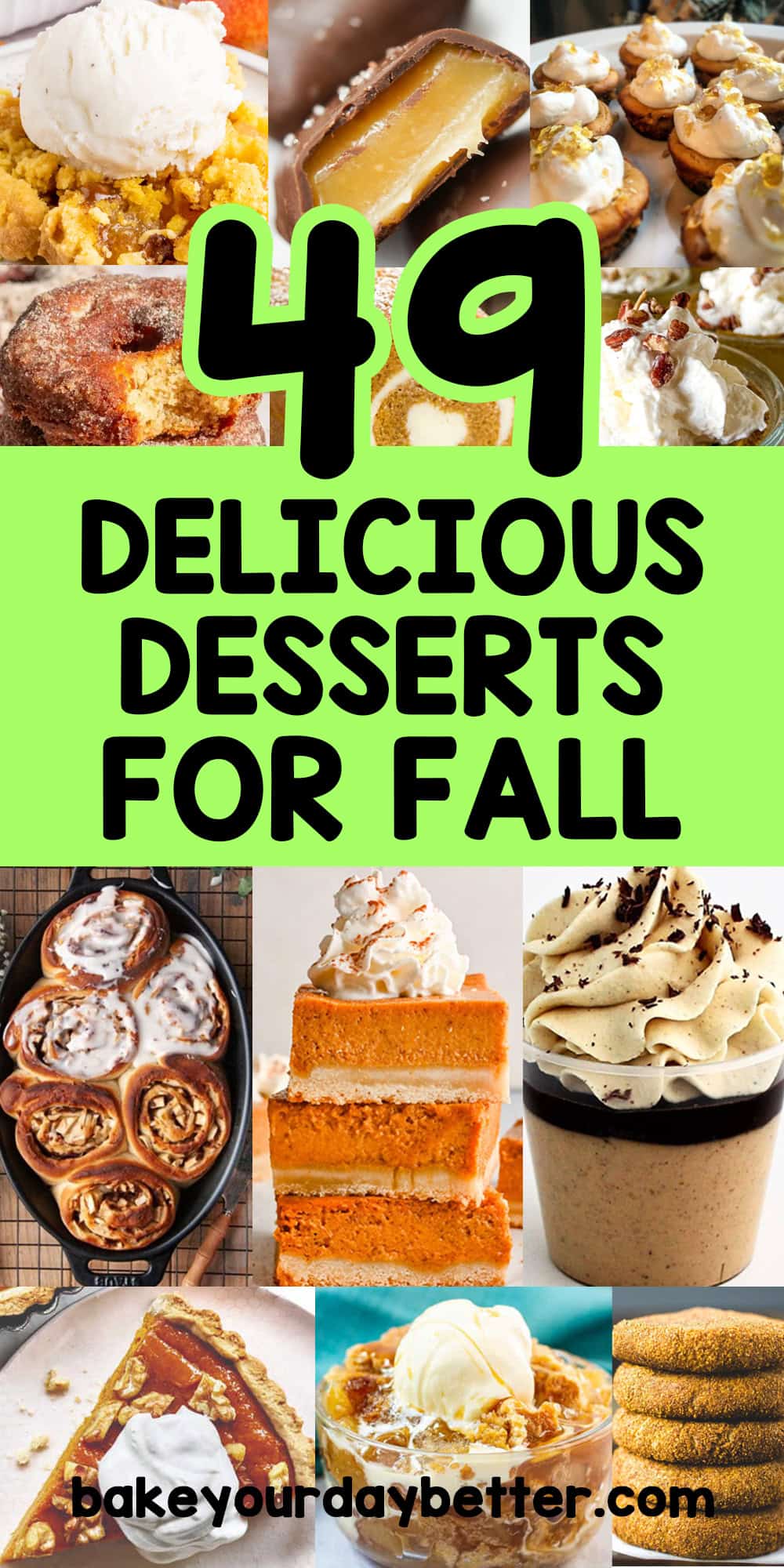 pictures of fall desserts with text overlay that says: 49 delicious desserts for fall