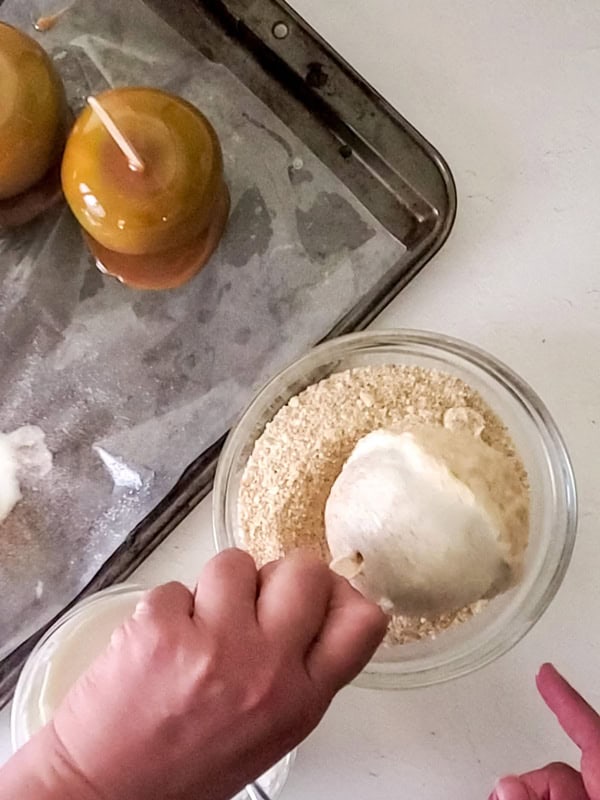 coating apples in the pie crust crumbles