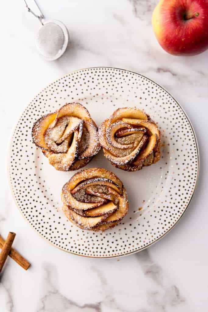 plate of puff pastry apple tart roses