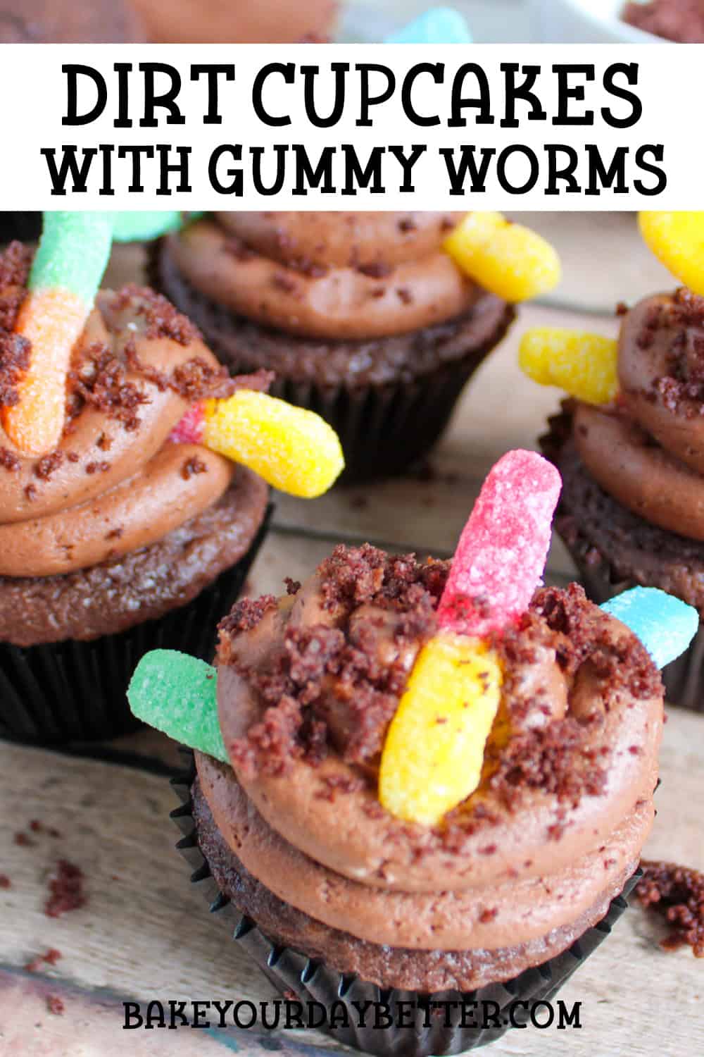 dirt cupcakes with gummy worms