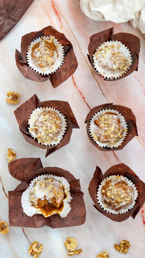 muffins after adding walnuts and icing