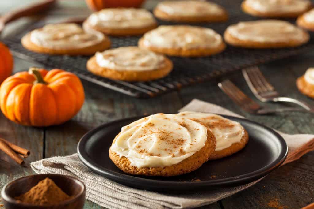 fall dessert recipes - pumpkin spice cookies on a plate