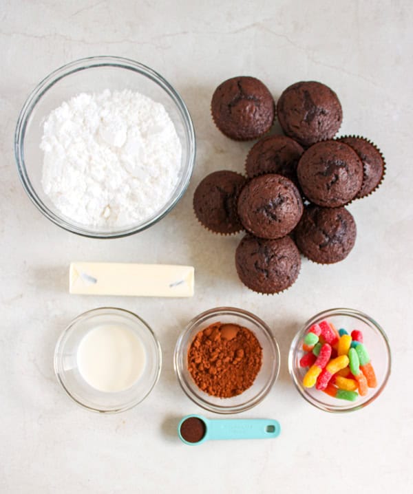 overhead shot of ingredients for dirt cupcakes