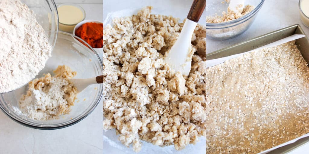 making the oatmeal layer and crumble topping