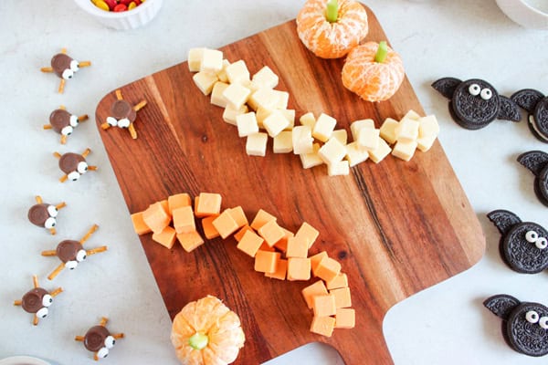 putting together the halloween charcuterie board