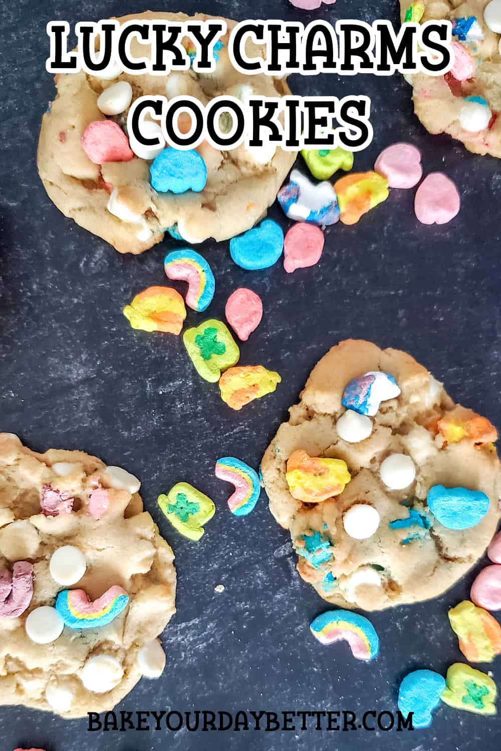 picture of lucky charms cookies with text overlay that says: lucky charms cookies