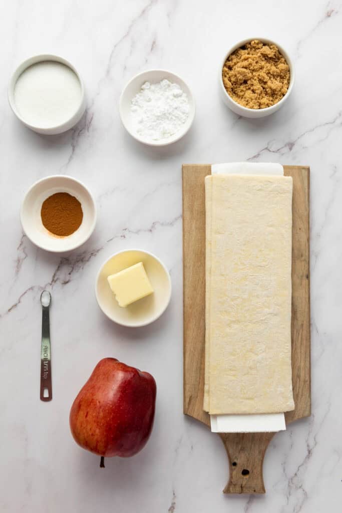 overhead shot of apple tart ingredients