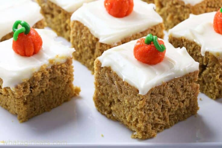 horizontal pumpkin cake on platter