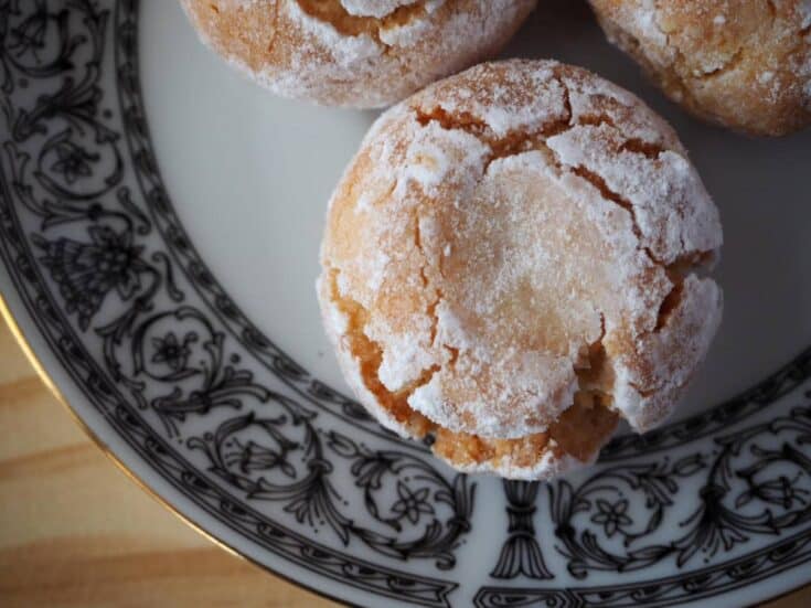 top down amaretti cookies on plate close up