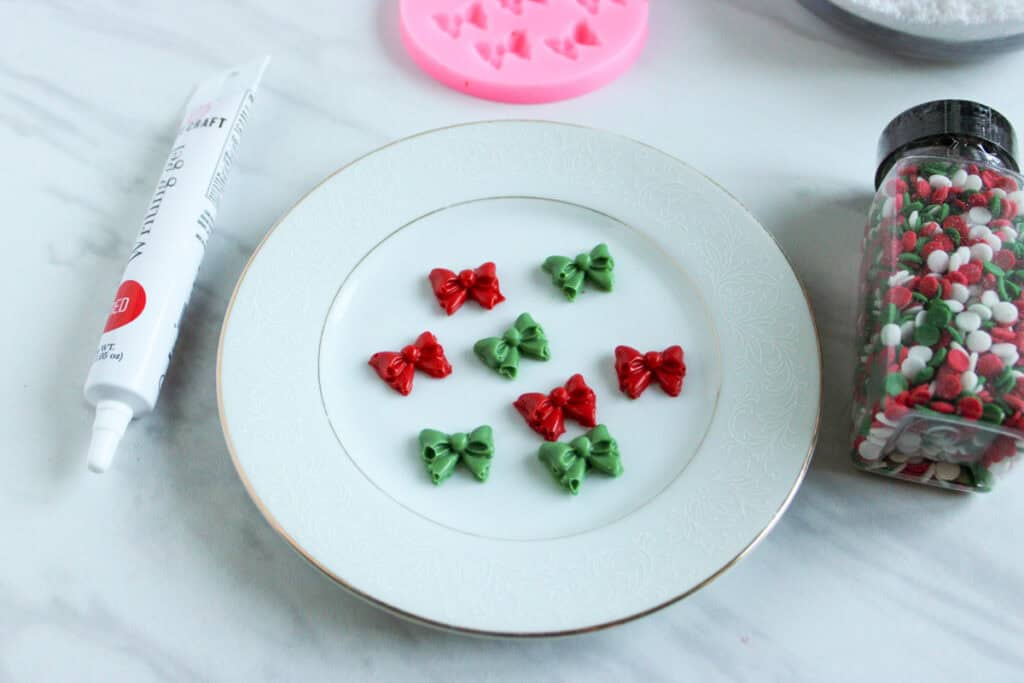 finished candy bows on a plate