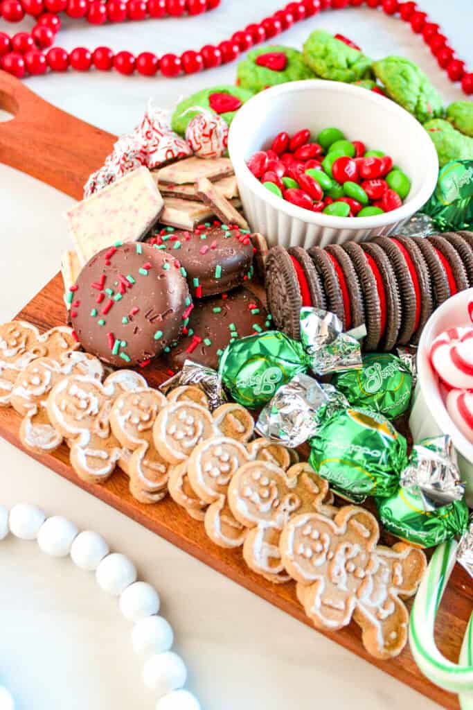 closeup shot of christmas treat charcuterie board