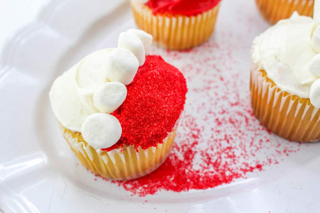 sanding sugar sprinkled on red frosting