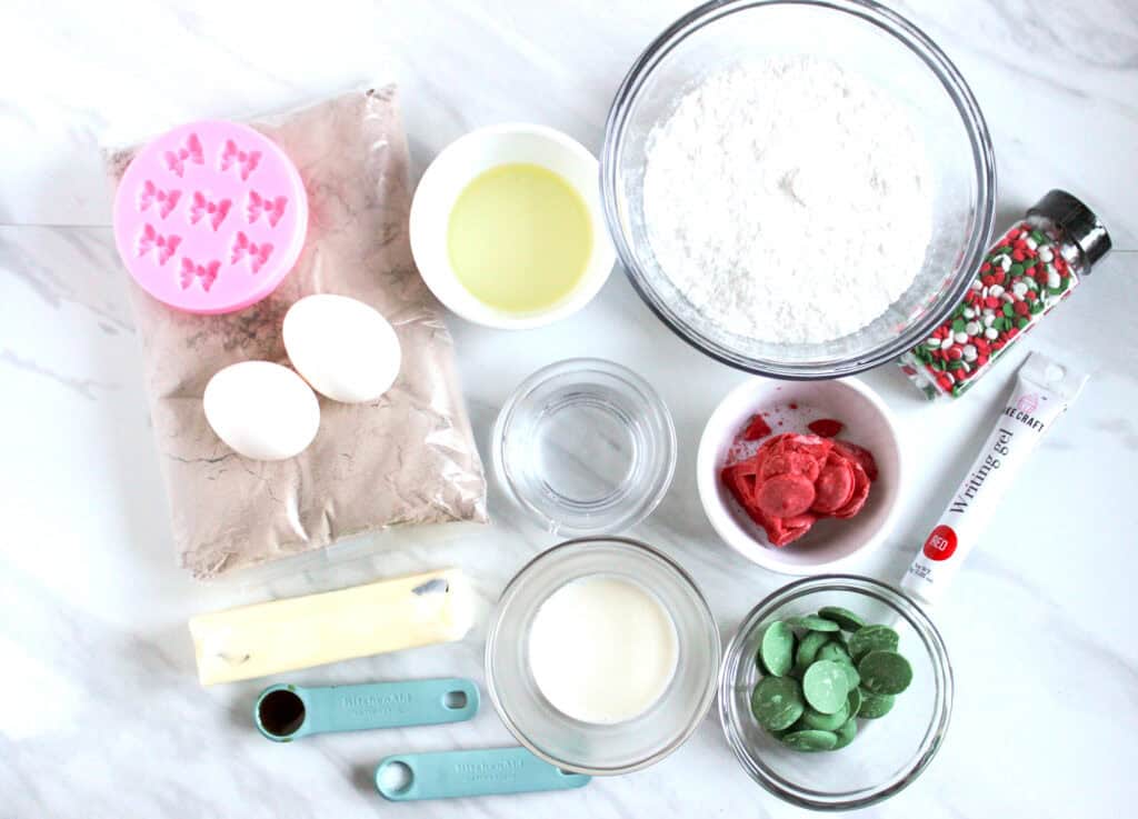 overhead shot of christmas present brownies ingredients