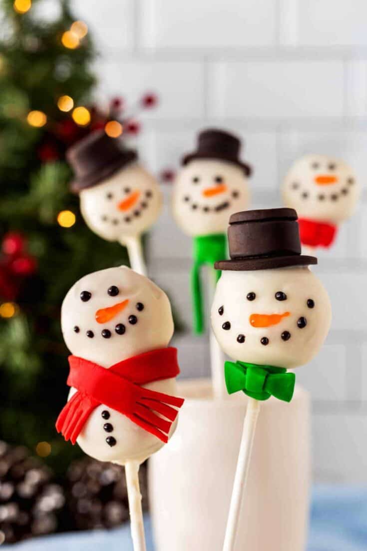 Snowman Cake Pops two cake pops close up 17