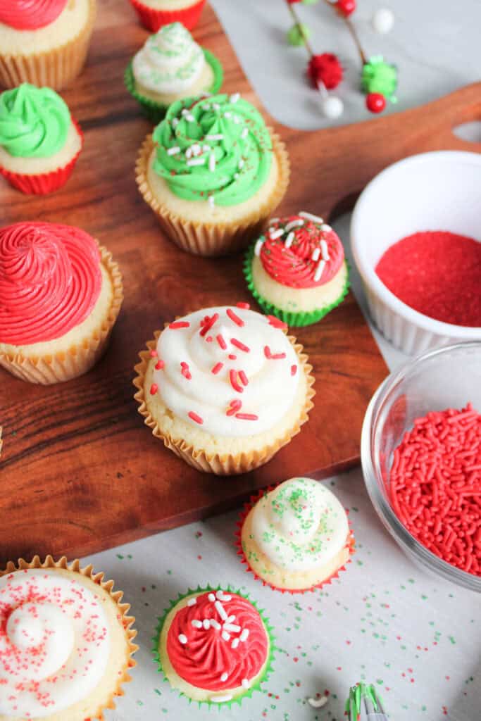 closeup of decorated cupcakes