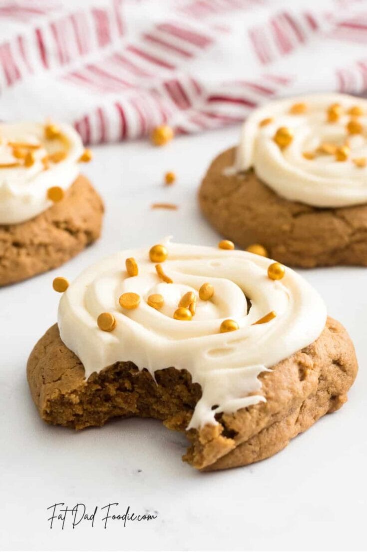 crumbl gingerbread cookie recipe with icing and bite taken