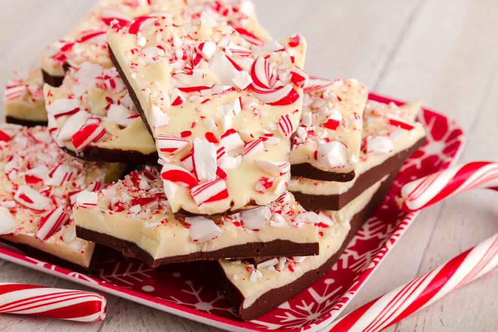 christmas treats roundup - plate of peppermint bark 