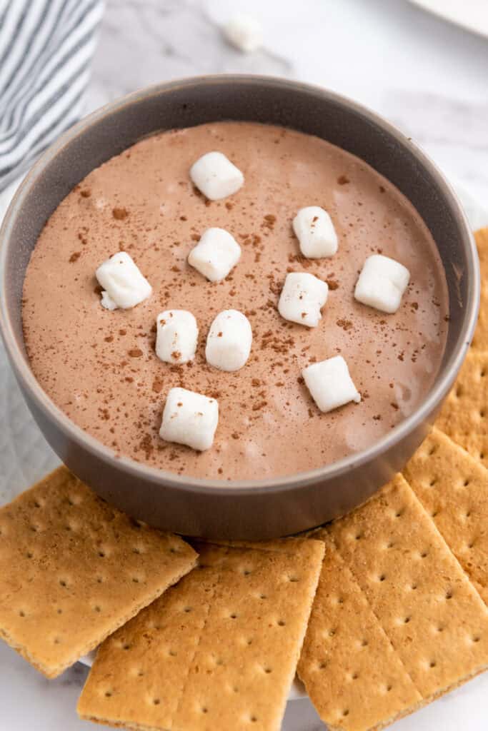 closeup of hot cocoa dip in a bowl