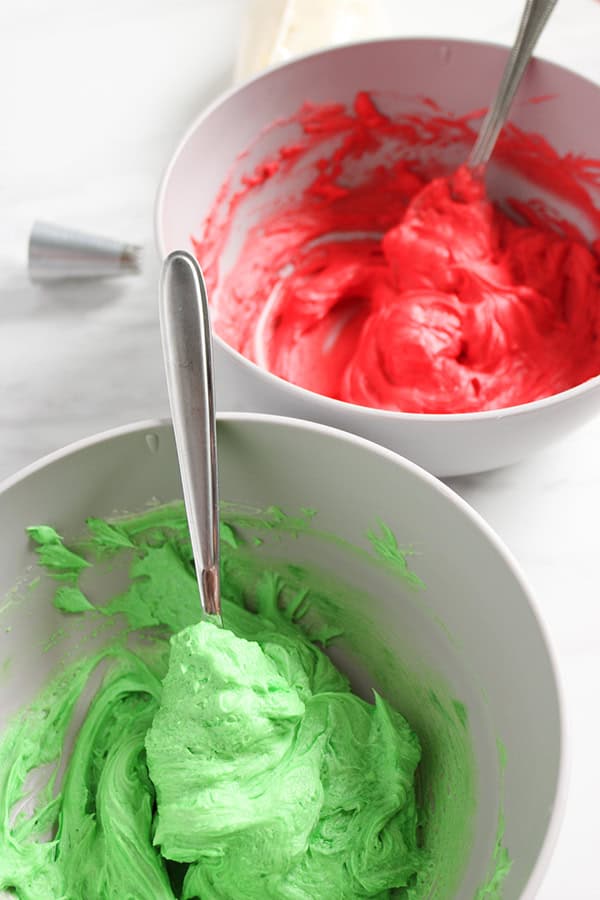 mixing food coloring into frosting