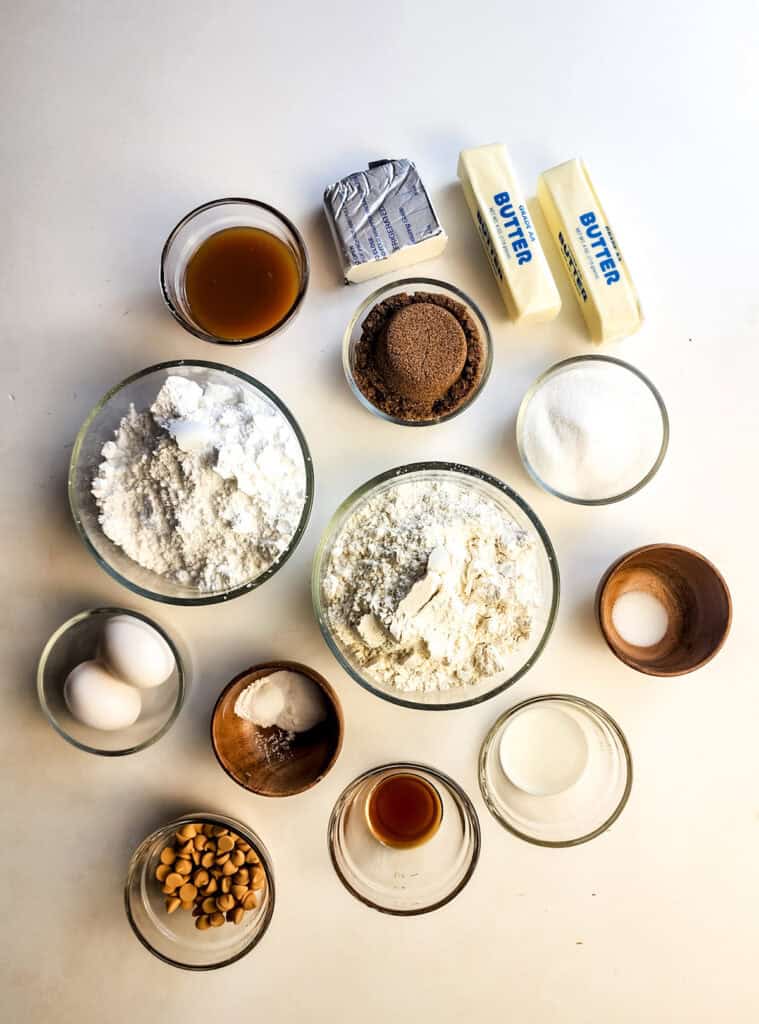 overhead shot of ingredients for butterbeer cookies