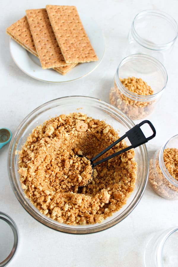 crushed graham cracker mixture in a bowl