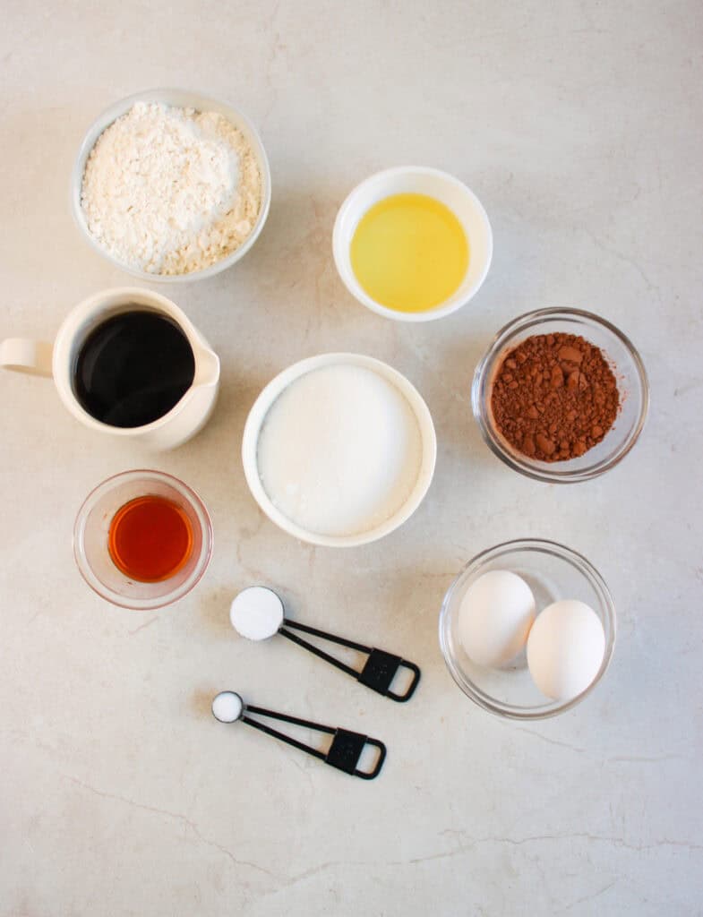 overhead shot of ingredients for hot chocolate cupcakes