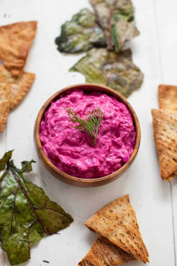 Beet Tzatziki with Beet Green Chips 5 2