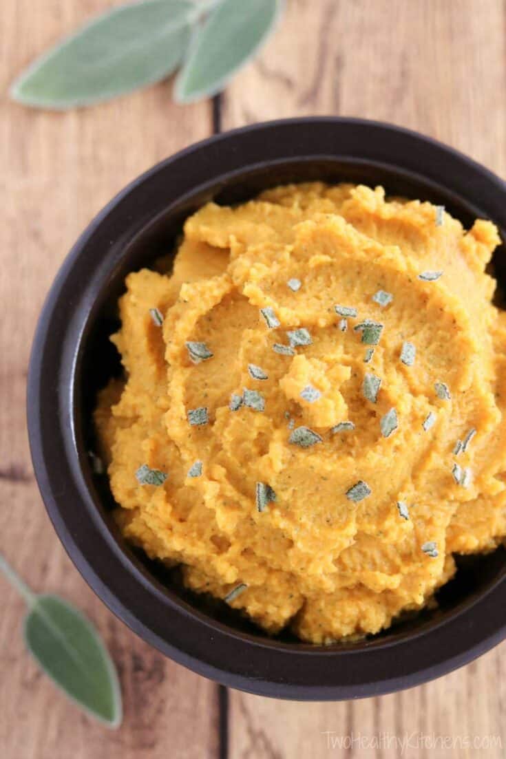 Pumpkin Hummus with Sage Leaves