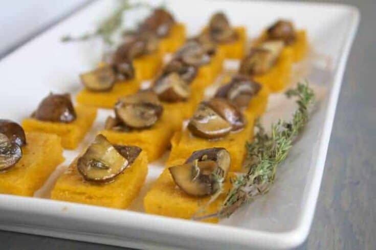 Sweet Potato Polenta Bites with Thyme Marinated Mushrooms